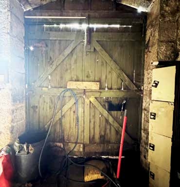 Original arched openings behind later timber boarding